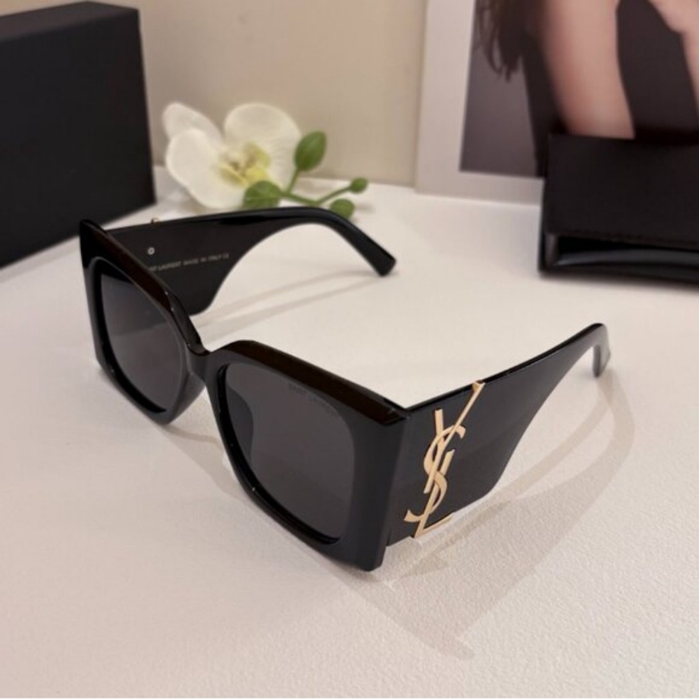 Saint Laurent Black Sunglasses with Gold YSL Logo